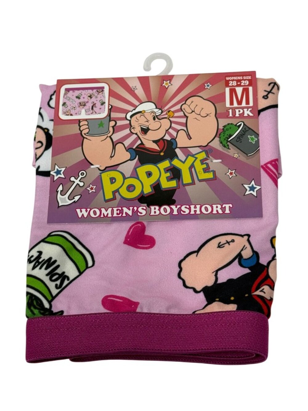 Popeyes Womens Boyshort Size Medium Pink Spinach Print Novelty Y2K New